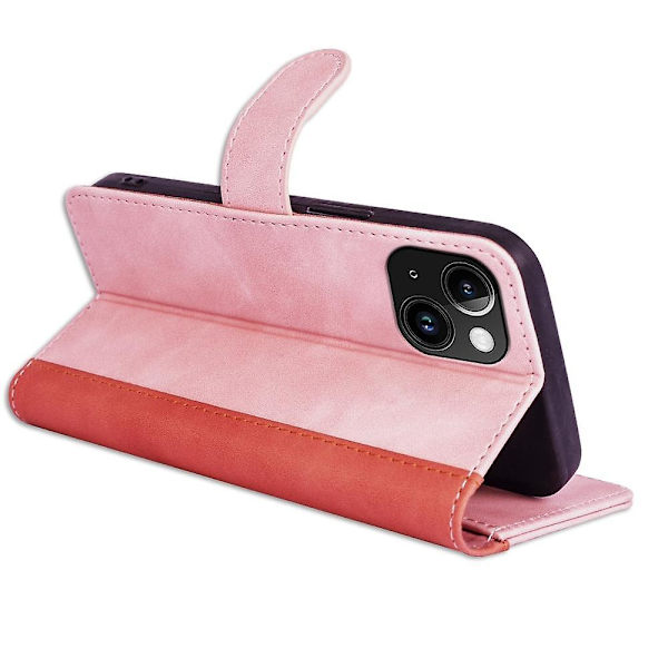 Stitching Leather Flip Phone case för iPhone 15 Red