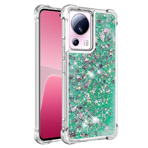 För Xiaomi 13 Lite / Civi 2 5G Soft TPU case Liquid Bling Glitter Flödande cover Green Hearts none