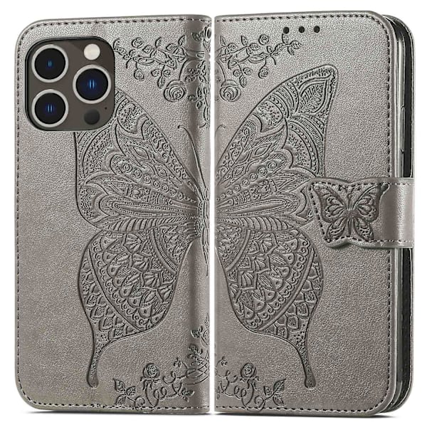 Butterfly-präglat case för iPhone 15 Pro Grey none