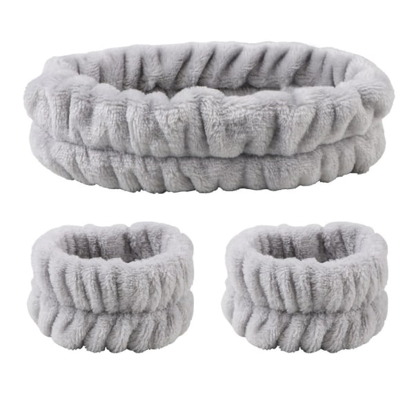 1 Hårband 2 Handledsband Set Mikrofiber Handdukstvätt Handduksband Armband för att tvätta ansiktsabsorberande armband Handledssvettband för kvinnor Gir Gray
