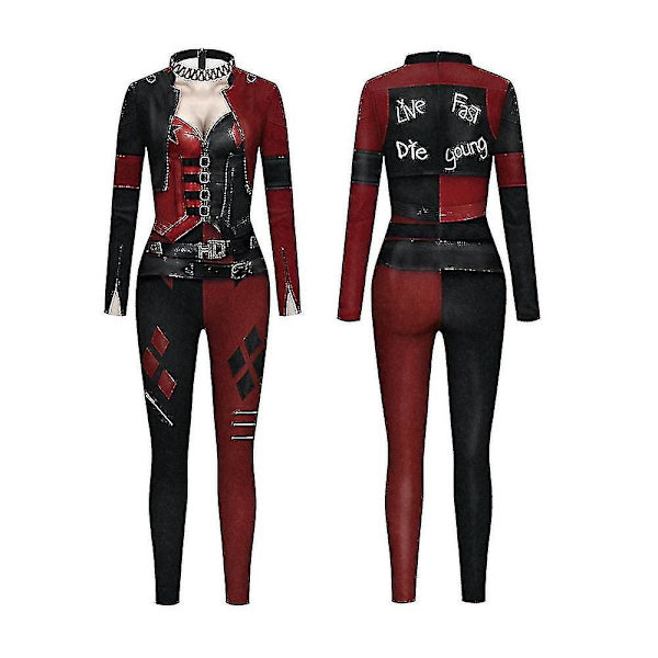 Dam Harley Quinn Kostym Klassisk Harley Quinn Halloween Cosplay Costume Jumpsuit XL