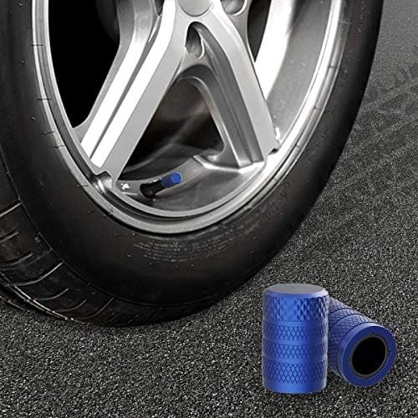 CKAuto Tire Ventil Caps, Svart, 4 st/Pack, Anodiserad Aluminium Däck Ventil Cap Set, Korrosionsbeständig, Universal Stamkåpor för bilar Tr Blue