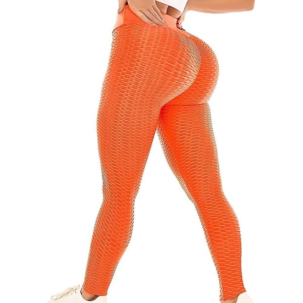 Kvinnors Leggings Yogabyxor med hög midja Tiktok Scrunch Butt Jacquard Ruched Booty Tights Mage Control Butt Lift Grå Vit Svart Lila Fitn Orange L