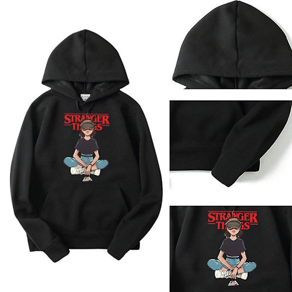 Stranger Things Hoodie med dragsko för unisex långärmad tröja med printed Black XL