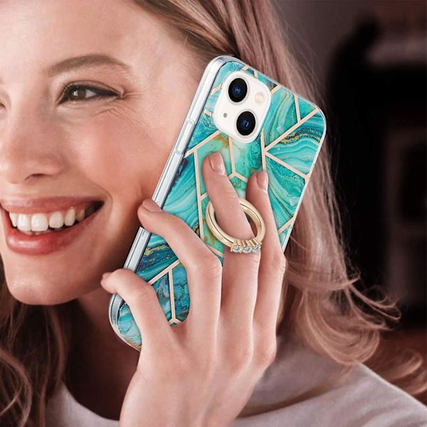 TPU- case med skarvmarmormönster för iPhone 15 Blue