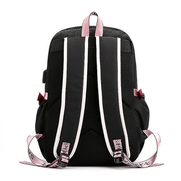 Svartrosa ryggsäck Laptopväska Skolväska Bokväska med USB laddningshörlursport style 3