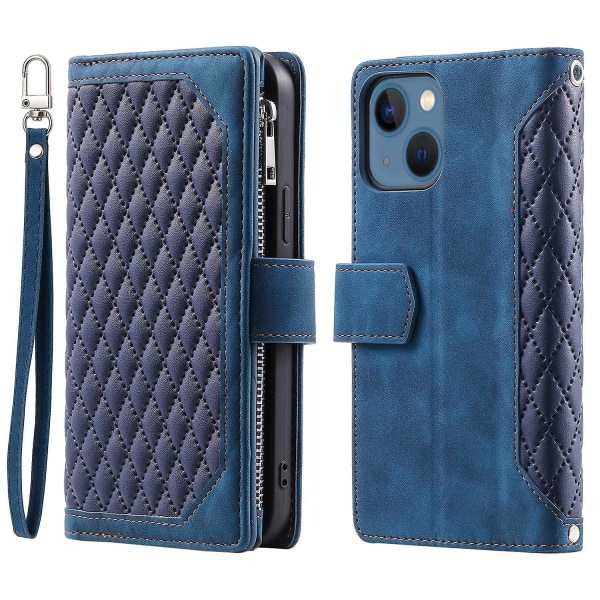 Grid Texture Zipper Case för iPhone 15 Blue