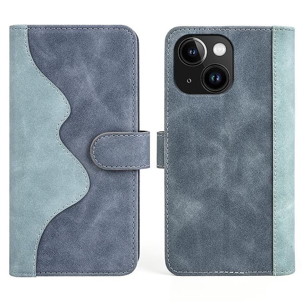 Stitching Leather Flip Phone case för iPhone 15 Blue