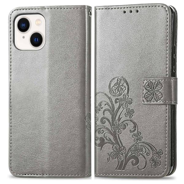 Fyrfodrat läderfodral med case för iPhone 15 Grey