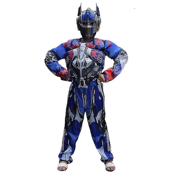 Barn Optimus Prime Costume Superhjälte Transformers Jumpsuit Suit Halloween Rollspel Muskeldräkt Pojkar Anime Mask Present S(4-6Y)