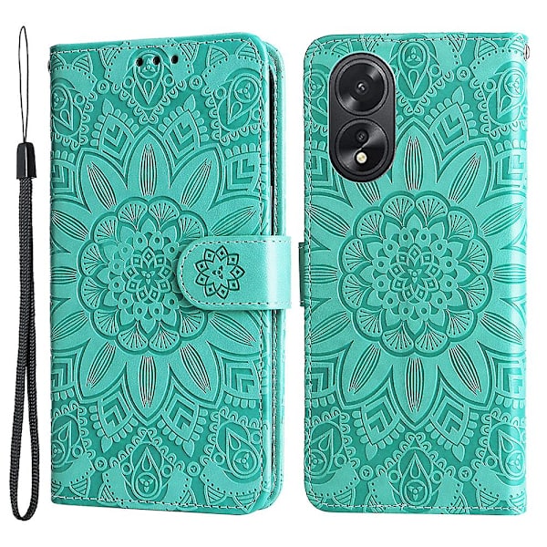 För Oppo A38 4g Case Plånbok Slim-fit PU läder magnetiskt cover Green