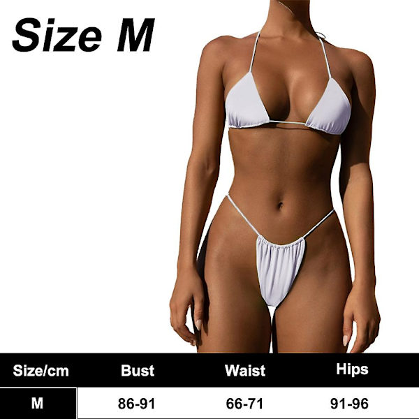 Bikini Set Bandage Solid brasiliansk baddräkt Baddräkt Vadderade string baddräkter white M