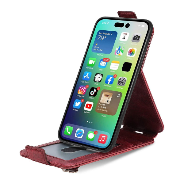 Dragkedja Plånbok Case För iPhone 15 Plus Red