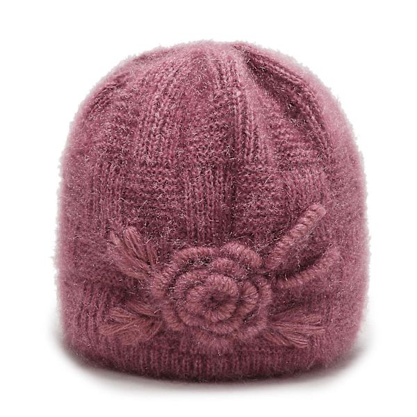Äldre Dam Vinter Varma stickningsmössor Hög elasticitet & värmebevarande mössor som varma söta mormorspresenter Pink