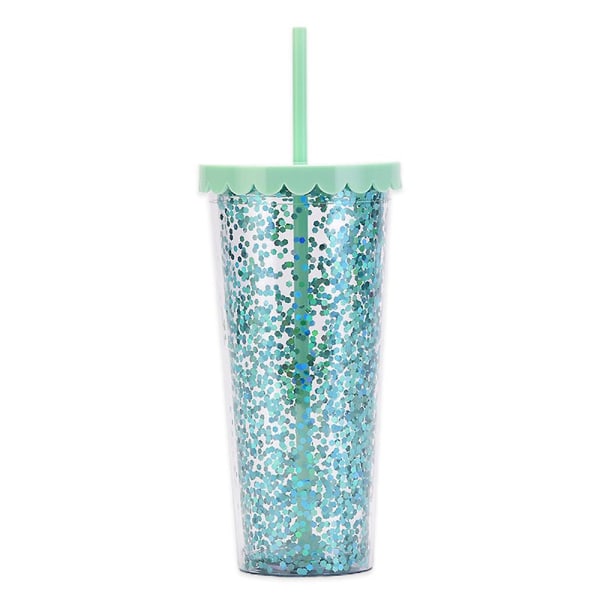 700 ml dubbellagers plastmugg, enkel genomskinlig glitterhalmkopp med paljetter, vattenkopp med stor kapacitet style3