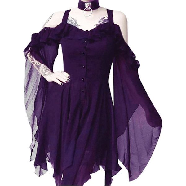 Renaissance Faire Costume Kvinnor Sexig Off Shoulder Fairy Dress Plus Size Goth Steampunk Dress Halloween Gothic Dress Purple 4X-Large