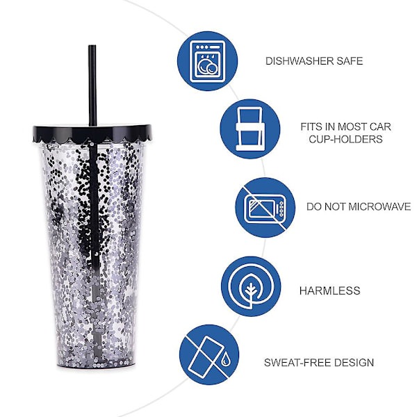 700 ml dubbellagers plastmugg, enkel genomskinlig glitterhalmkopp med paljetter, vattenkopp med stor kapacitet style4