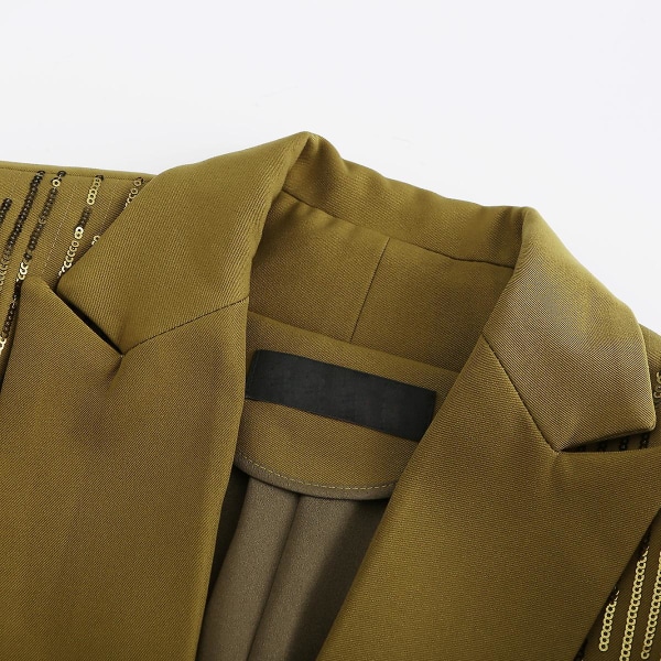 Yynuda Dammodesjal med glänsande paljetter Slim Fit Casual Kostymjacka med en knapp Green XL