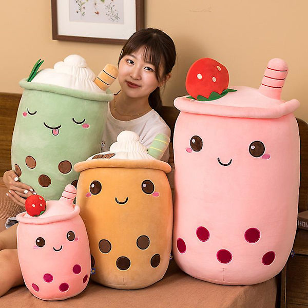 Söt Boba Mjölkte Plyschleksak Mjuk fylld äpple Rosa Jordgubbssmak Mjölkte Kram Kudde Bollar Bubo Tekopp Kudde Z teddy plush brown2 about 47-50cm