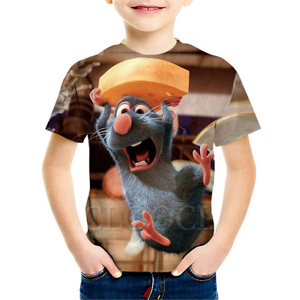 Barntröjor sommar 3D Digital Ratatouille Print Kortärmad Rundhalsad Lös T-shirt style3 155cm