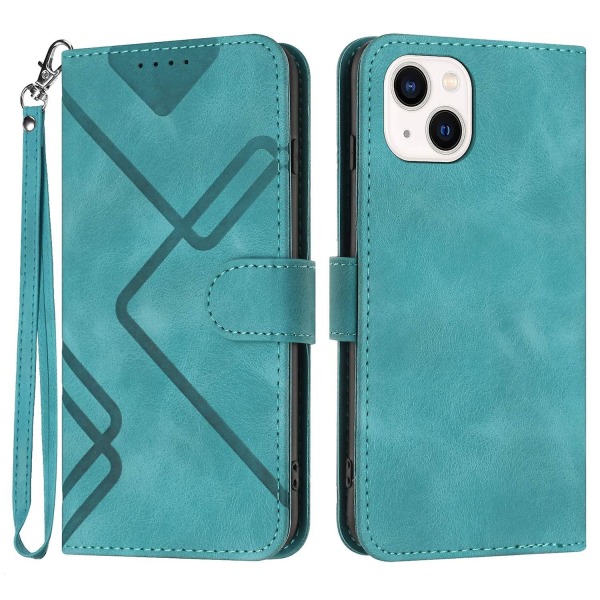 Line Pattern PU case för iPhone 15 Light blue