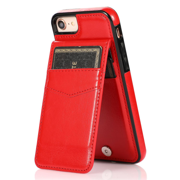 För Iphone 7 / 8 / Se (2020) / Se (2022) Korthållare Phone case Kickstand Pu Läder + Tpu cover Red