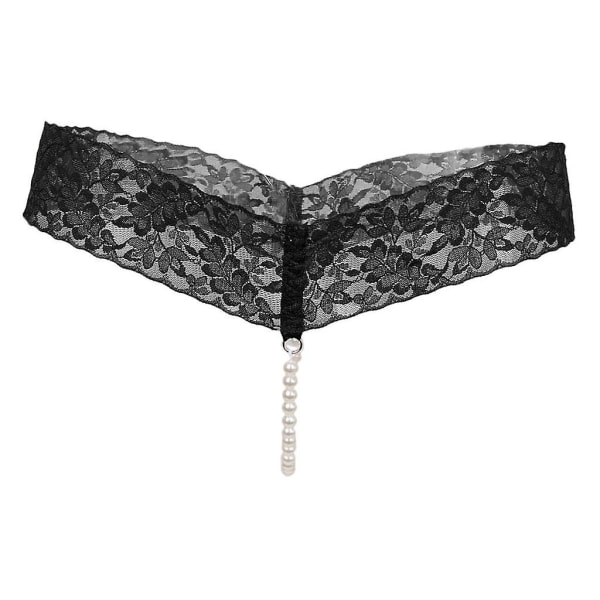 Sexiga Dam Trosor utan gren Skin Spets Strings Underkläder Pärlor Strings Svart Black none