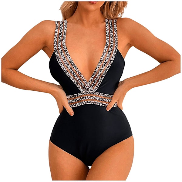 Dambaddräkt Enfärgad Jumpsuit Baddräkt Konservativ Beach Leopard Print Baddräkt L
