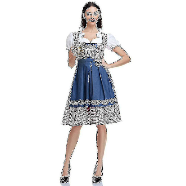 Högkvalitativ traditionell tysk pläd Dirndl-klänning Oktoberfest kostymoutfit för vuxna kvinnor Halloween Cosplay Fancy Party S Style4