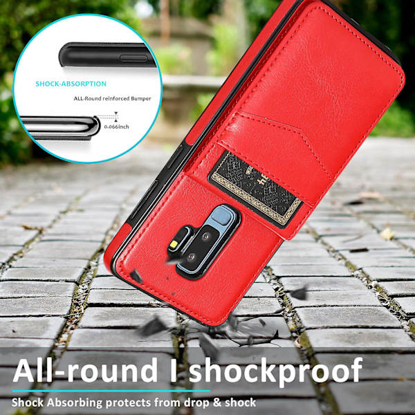 Business Style Pu Case För Samsung S9 Plus Med Korthållare, Plånboksfunktion, Stnadfunktion, Fallskydd Red