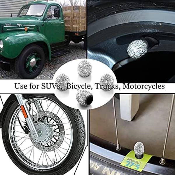 Bling ventilstamkåpor, 4-pack däckventilkåpor, universal handgjorda rhinestones stamkåpor för Bling biltillbehör, stadsjeepar, cykel och cykel, T White