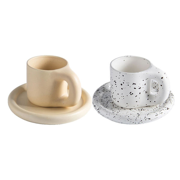 Nordic Mug Knubbig kaffemugg med fat Kalla drycker kopp Lätt att rengöra Diskmaskin Säker kaffekopp fat set för vänner Ink Dots