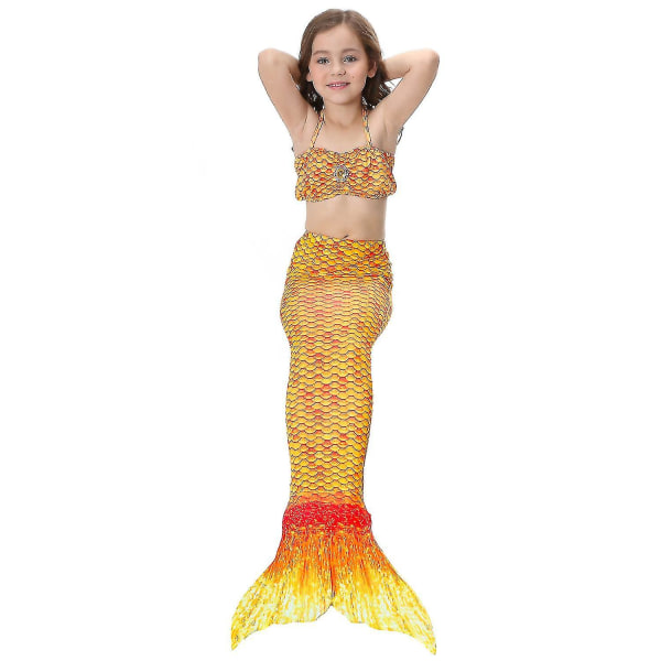 Barn Flickor Mermaid Tail Bikini Set Baddräkt Badkläder Simdräkt Yellow 9-10 Years