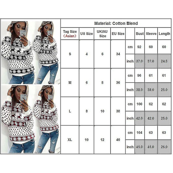 Dam långärmad tröja Jumper Xmas Elk Print Top Black M