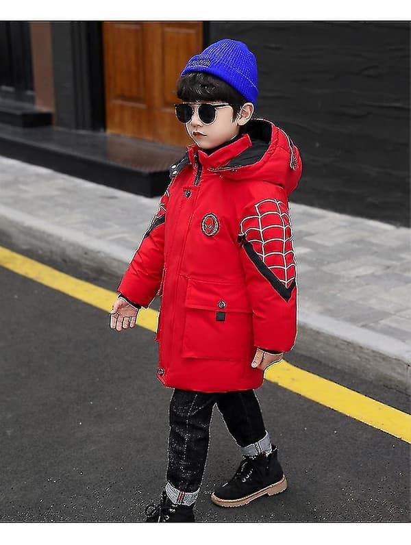 Ny vinter 2022 Spider-man huvajacka för barn, varm vinterkappa red 140cm (8-9years)