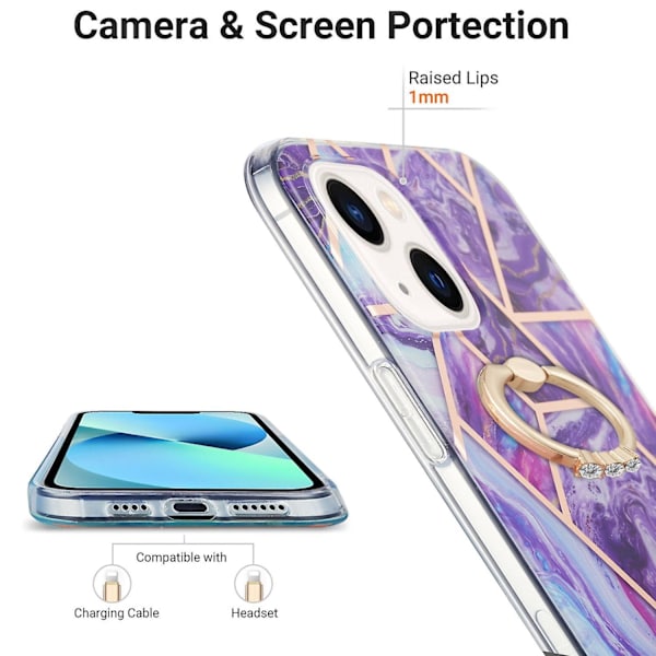 TPU- case med skarvmarmormönster för iPhone 15 Dark purple