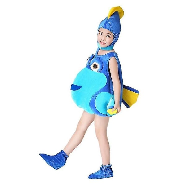 Barn bläckfisk Havsdjur Nemo Dory Cosplay kostym Blå Orange Jumpsuit Huvudbonader Kostymer för pojkar och flickor Halloween festkläder Solid Blue 110cm