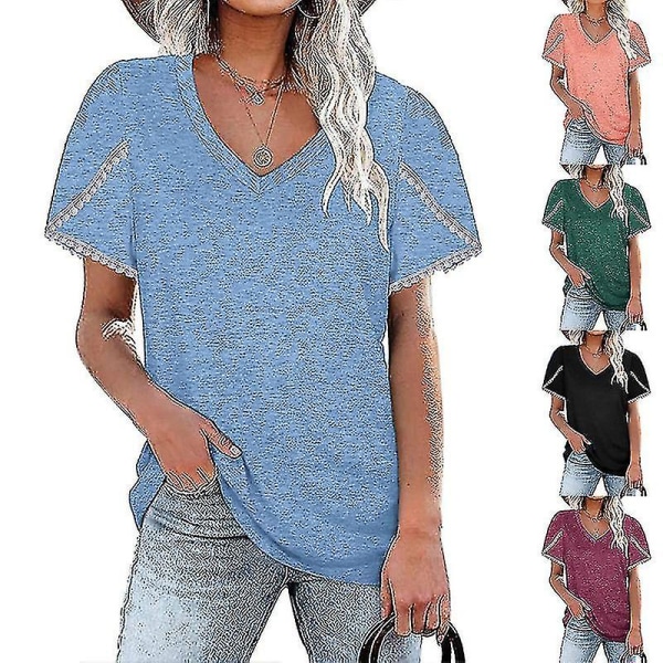 2023 kortärmad t-shirt för kvinnor Casual lös rund halsad topp Mode som andas sommarkläder Nytt Black 2XL