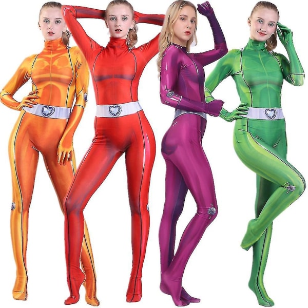 Totally Spies Clover Ewing Alexandra Cosplay Kostym Vuxen Barn Jumpsuits Tights Halloween Zentai Bodysuit Yellow M*Adult