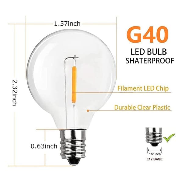 20 st G40 Led-ersättningslampor E12 Skruvsockel splittersäkra Led Globe-lampor för solvärme Clear none