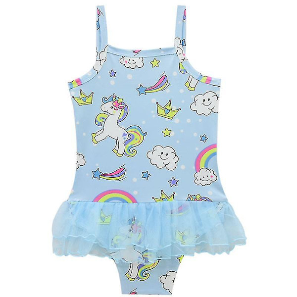 Barn Flickor Tecknad Unicorn Baddräkt Baddräkt i ett stycke Strandkläder Blue 3-4 Years