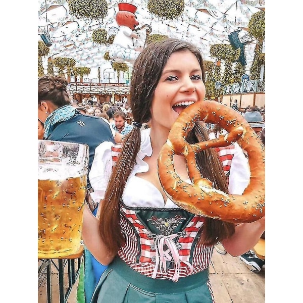 Oktoberfestdräkt för kvinnor Vuxen Dirndl tysk traditionell bayersk ölkarneval Fraulein Cosplay jungfruklänning Green L