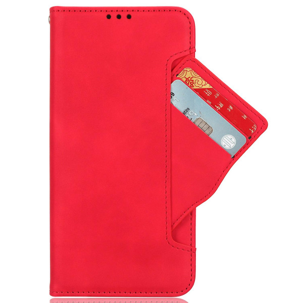 Magnetiskt Pu-läderställ phone case för Tcl 40 Nxtpaper, med flera kortplatser Red