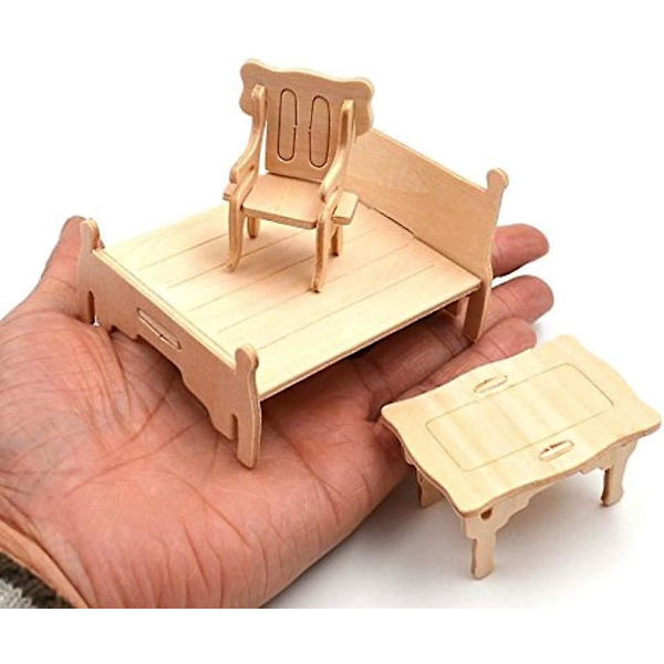 Dockhusmöbler - Laserslipad trä 3d-pussel gör-det-själv-miniatyr dockhus- set Husmöbelset - 1 set (34 delar) Trä null none