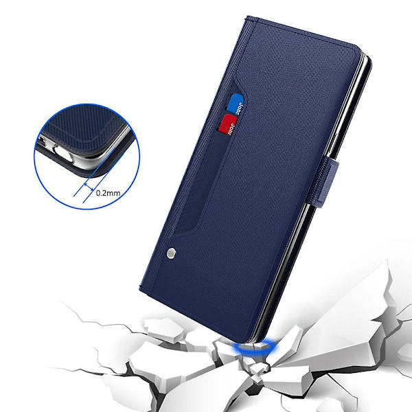 För Asus Rog Phone 5 Spegelfunktion Magnetisk stängning Pu Läder Phone case Folio Flip Stand Korthållare Cover Blue