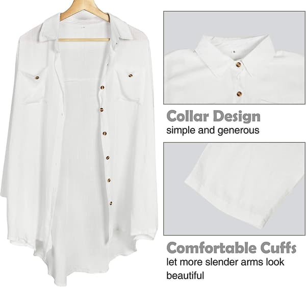 Lös långärmad cover för kvinnor Button Down Sleep Shirt Klänning