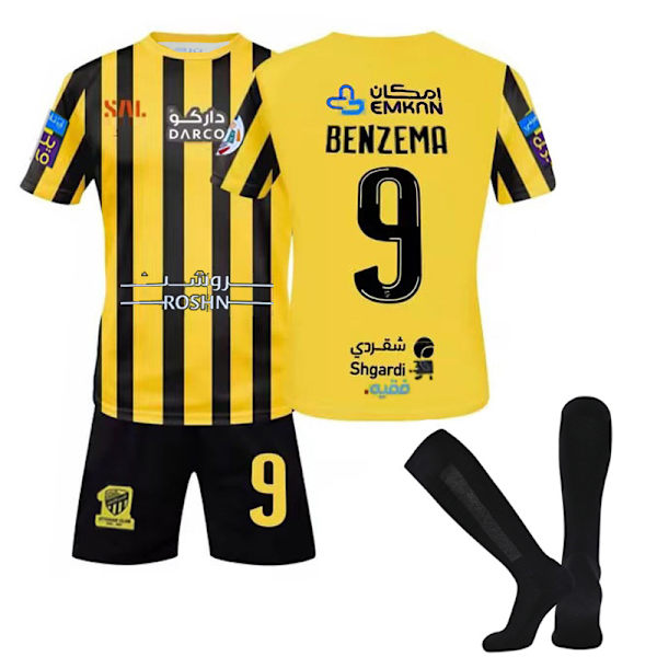 2023 Saudi League Jeddah United tröja nr 9 Benzema set Jeddah hemmafotbollströja With socks XS