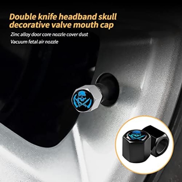 Ajxn 4-pack Skull Car Wheel Däck Ventil Stamkapslar Lufttäta dammsäkra lock Universal däck Luftventil Caps för bilar, lastbilar, cyklar, Car Ac Blue Scarf Skull #29