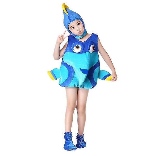 Barn bläckfisk Havsdjur Nemo Dory Cosplay kostym Blå Orange Jumpsuit Huvudbonader Kostymer för pojkar och flickor Halloween festkläder Solid Blue 170cm