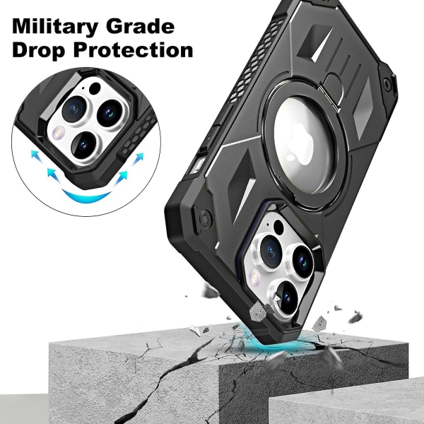 För Iphone 13 Pro Phone case Stötsäkert Kickstand Case Anti-drop Pc+tpu Mobiltelefon Magnetisk Cover Black